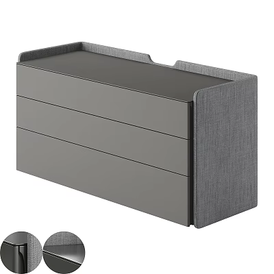 Modern Gray Storage Nightstand With Three Drawers Fabric Sides And Flat Top 3d model