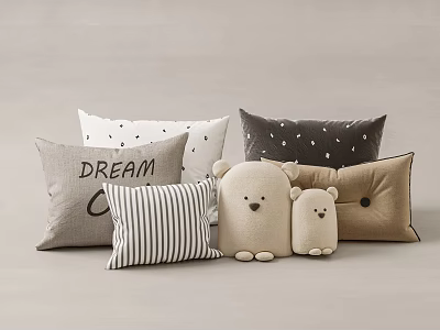 Decorative Pillows With Dream Lettering Polka Dots Stripes And Bear Shaped Designs 3d model