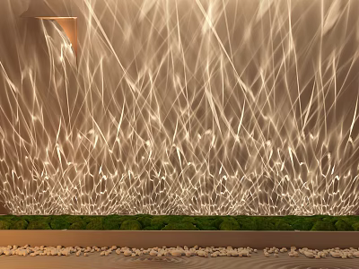 Elegant Strand Decorative Lights Creating Wall Art With Green Grass And Pebbles 3d model