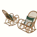 Wicker Rocking Chairs With Green And White Cushions For Comfortable Relaxation