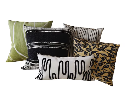 Modern Throw Pillows In Green Black White Gold With Abstract Stripes Geometric Patterns 3d model