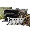 Modern Throw Pillows In Green Black White Gold With Abstract Stripes Geometric Patterns