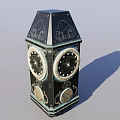 Black Decorative Tower Ornament With Intricate Circular Patterns Metallic Borders Faceted Surface And Top Spire