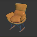 Comfortable Orange Leather Rocking Chair with Curved Backrest Armrests Metal Frame and Wooden Rocking Legs