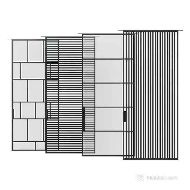 Modern Sliding Doors Design With Vertical Slats And Glass Panel Sections 3d model