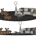 Modern Sofa Coffee Table Set With Gray Sofa Brown Pillows Round Rug And Floor Lamp