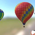 Colorful Hot Air Balloons As Amusement Rides Flying In Clear Blue Sky