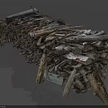 Natural Stones And Wood Pile With Logs Of Various Sizes And Branches