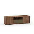 Modern Walnut TV Stand With Glass Panel And Cabinet Doors Design 3d model