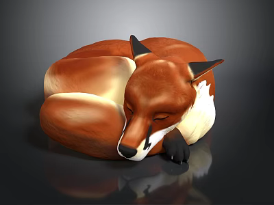 Cozy Red Fox Curled Up Sleeping With Red And White Fur On Dark Background 3d model