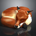 Cozy Red Fox Curled Up Sleeping With Red And White Fur On Dark Background