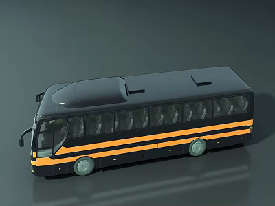 Black Bus With Yellow Stripes Modern Design Body And Large Side Windows 3d model