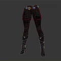 Gray Shorts With Gray Leggings And Black Knee High Boots With Purple Belt