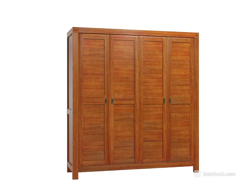 Solid Wood Four Door Wardrobe With Simple Design And Ample Storage Space 3d model