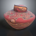 Traditional Handcrafted Ceramic Jar With Red Brown Spiral And Wavy Patterns
