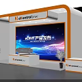 Modern Event Stage Setup With Blue Lighting Colorful Lit Seats Large Screen And Podium
