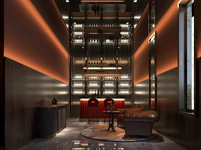 Elegant Modern Interior Lounge With Leather Sofa Chandelier And Wooden Bookshelves 3d model