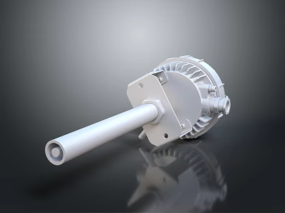 Industrial White Cylindrical Mechanical Equipment With Mounting Bracket And Cooling Fins 3d model
