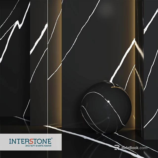 Modern Architectural Component Featuring Black Marble White Veins And Spherical Decor 3d model 