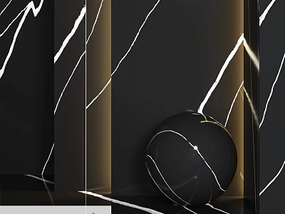 Modern Architectural Component Featuring Black Marble White Veins And Spherical Decor 3d model