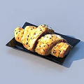 Freshly Baked Golden Flaky Croissant With Seeds On Black Ceramic Plate
