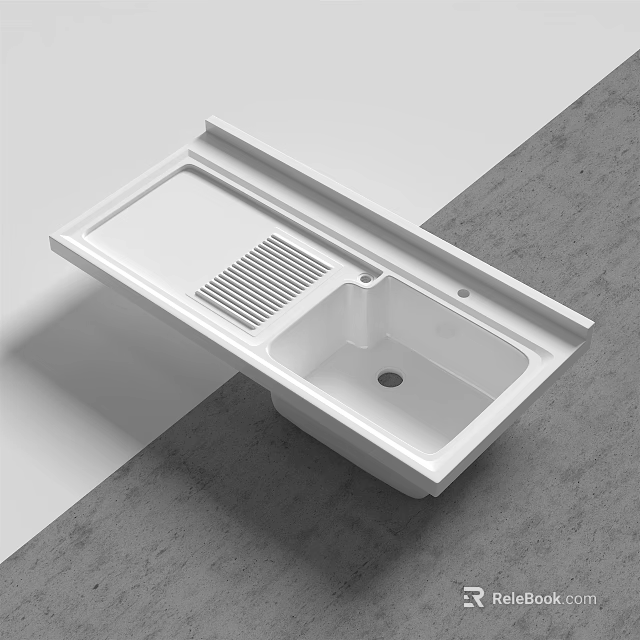 Modern White Wash Basin With Built In Drainer And Sleek Design For Bathroom 3d model 