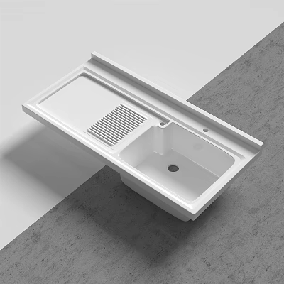 Modern White Wash Basin With Built In Drainer And Sleek Design For Bathroom 3d model