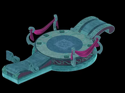 Ancient Architecture Circular Platform With Pink Drapery Ornate Carvings And Traditional Design 3d model