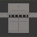 Modern Stainless Steel Outdoor Grill With Blue Lid Knobs Drawers And Storage Cabinets