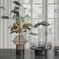 Decorative Ornament Set With Vase Green Leaves Dried Flowers Clear Tray Black Base And Books