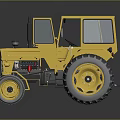 Yellow Tractor With Cab And Large Black Tires On Dark Surface 3d model