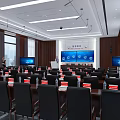 School Smart Classroom Interior With Large Digital Screen Desks And Modern Equipment