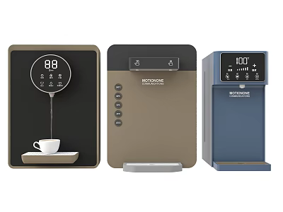 Three Modern Coffee Machines With Digital Display In Different Colors 3d model