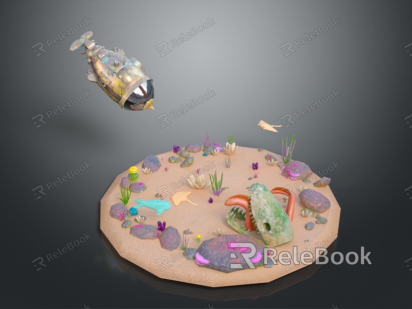 Cartoon Submarine Submarine Underwater World Underwater World Underwater Ruins Underwater Ruins Shark Underwater World model