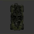 Green Military Off Road Vehicle with Open Cockpit Mounted Weapon and Large Tires