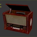 Vintage Electronic Radio With Wooden Case Open Lid And Turntable Knobs Buttons