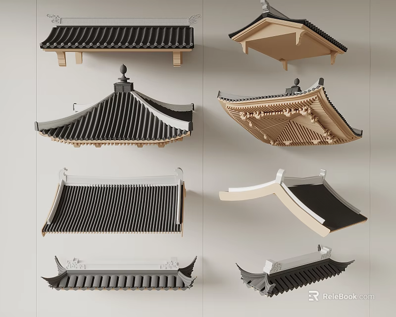 Traditional Chinese Roof Architectural Styles With Diverse Tile Patterns And Decorative Eaves 3d model 