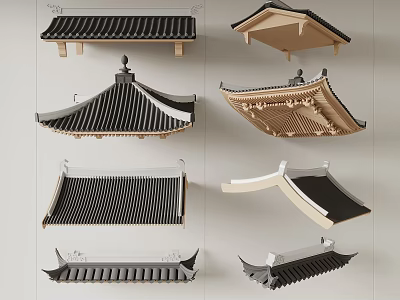 Traditional Chinese Roof Architectural Styles With Diverse Tile Patterns And Decorative Eaves 3d model