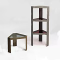 Two Modern Corner Tables With Wooden Frame Glass Top And Triangular Design