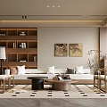 Elegant Modern Living Room Interior With Sofa Coffee Table Bookshelf And Decorative Paintings