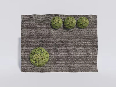 Gray Stone Feature Wall Decorated With Three Small And One Large Green Topiary Balls 3d model