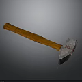 Vintage Hammer Weapon with Wooden Handle and Metal Head Featuring Cross Symbol