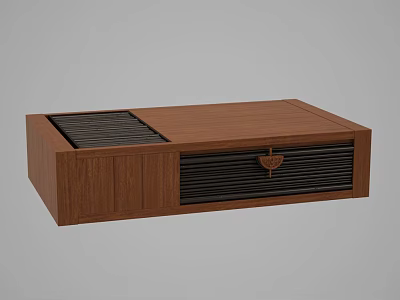 Modern Wooden Coffee Table With Slatted Storage Drawer And Decorative Metal Accent 3d model