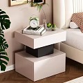 Modern Minimalist Bedroom With White Nightstand Green Alarm Clock Books And Monstera Leaf