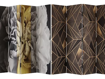 Room Dividers With Gold Gray Floral And Brown Geometric Patterns 3d model