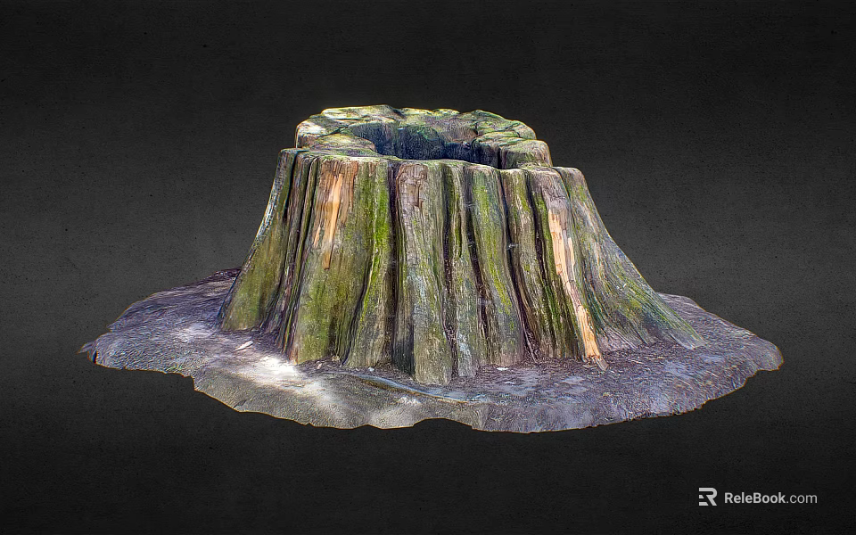 Natural Wood Stone Tree Stump With Mossy Texture And Rough Surface 3d model 