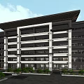 Traditional Chinese Multistory Building With Symmetrical Design Overhanging Eaves And Greenery