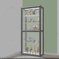 Black Frame Display Cabinet With Glass Shelves For Collectible Toys And Figurines