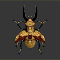 Mechanical Winged Flying Beetle With Red Gold Patterns And Black Legs 3d model