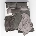Cozy Double Bed With Gray Striped Bedding Messy Comforter And Soft Pillows 3d model